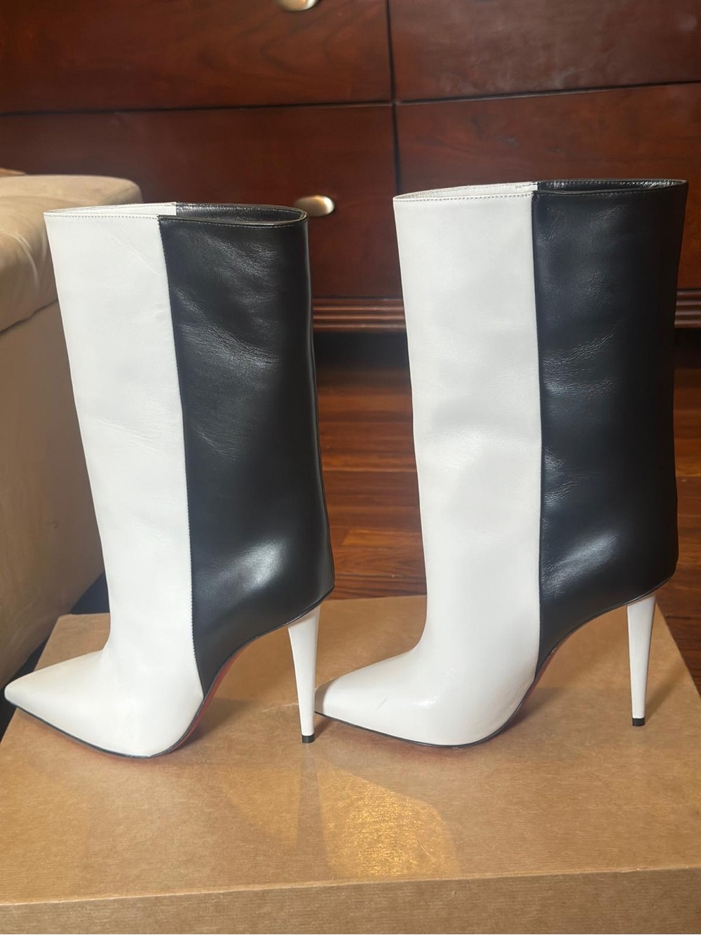 Christian Louboutin Black and White Colorblock Stiletto Booties
